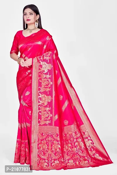 Elegant Pink Silk Blend Saree with Blouse piece