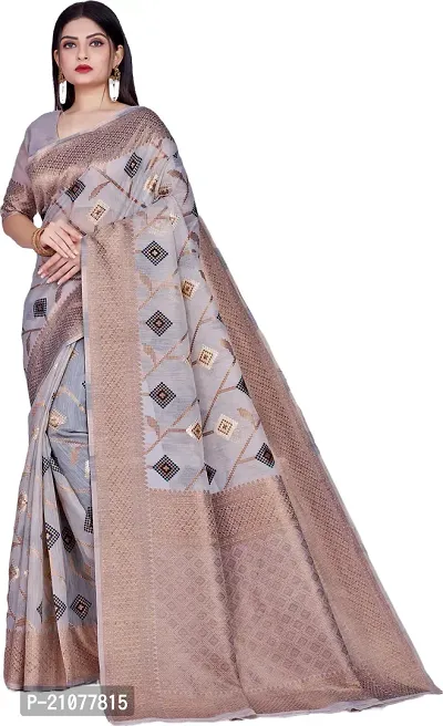 Elegant Grey Linen Saree with Blouse piece-thumb0