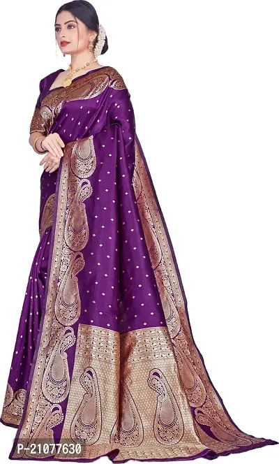 Elegant Purple Silk Blend Saree with Blouse piece-thumb4