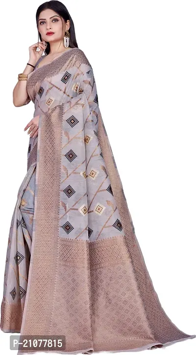 Elegant Grey Linen Saree with Blouse piece-thumb4