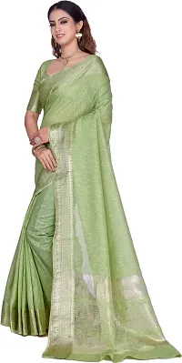 Elegant Light Green Linen Saree with Blouse piece-thumb3