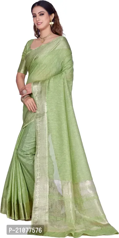 Elegant Light Green Linen Saree with Blouse piece-thumb4