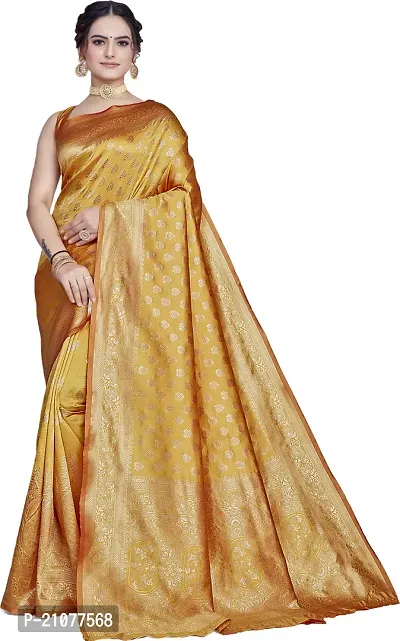 Elegant Golden Silk Blend Saree with Blouse piece-thumb0