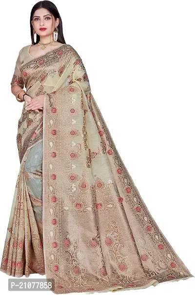 Elegant Beige Linen Saree with Blouse piece
