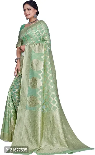 Elegant Light Green Linen Saree with Blouse piece-thumb4