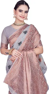 Elegant Grey Linen Saree with Blouse piece-thumb2