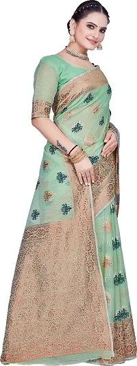 Elegant Light Green Linen Saree with Blouse piece-thumb4