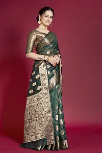 Elegant Dark Green Organza Saree with Blouse piece-thumb4