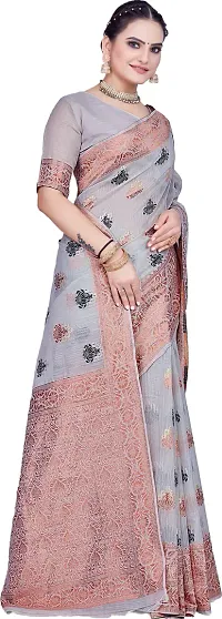 Elegant Grey Linen Saree with Blouse piece-thumb4