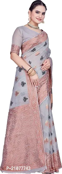 Elegant Grey Linen Saree with Blouse piece-thumb5