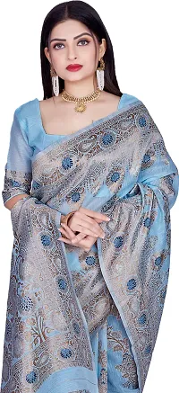 Elegant Blue Linen Saree with Blouse piece-thumb2