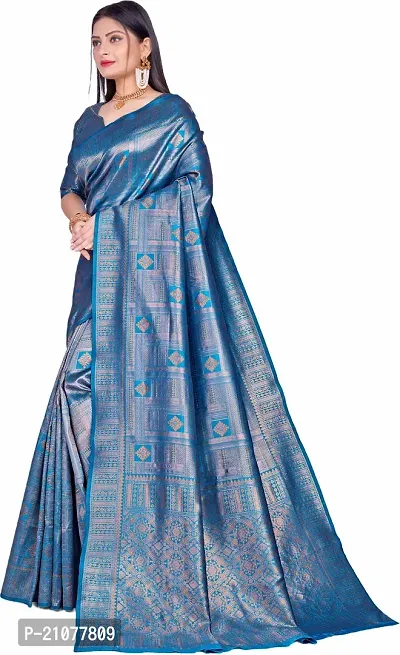 Elegant Blue Art Silk Saree with Blouse piece-thumb4