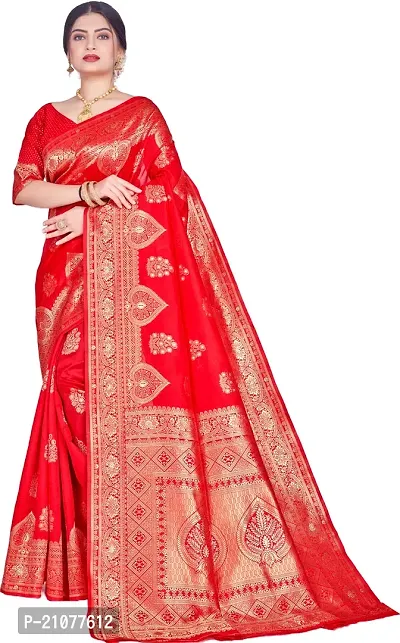 Elegant Red Silk Blend Saree with Blouse piece