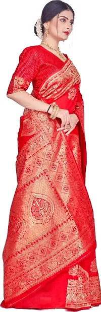 Elegant Red Silk Blend Saree with Blouse piece-thumb4