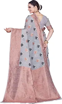 Elegant Grey Linen Saree with Blouse piece-thumb1