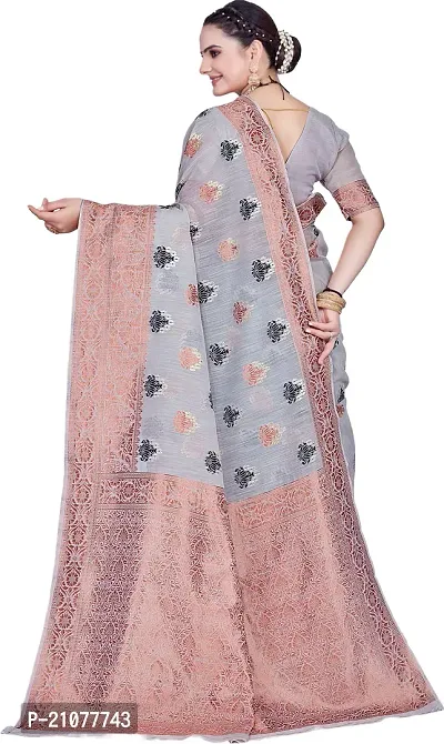 Elegant Grey Linen Saree with Blouse piece-thumb2