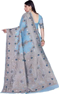 Elegant Blue Linen Saree with Blouse piece-thumb1
