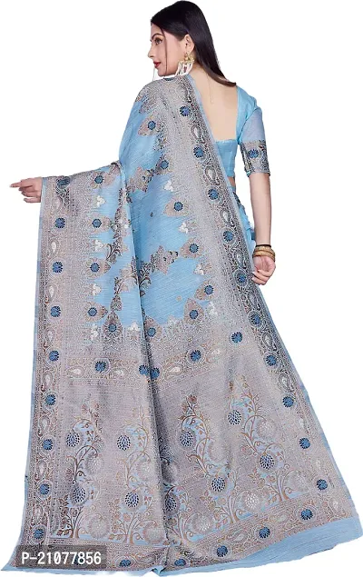 Elegant Blue Linen Saree with Blouse piece-thumb2