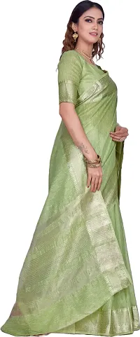 Elegant Light Green Linen Saree with Blouse piece-thumb4