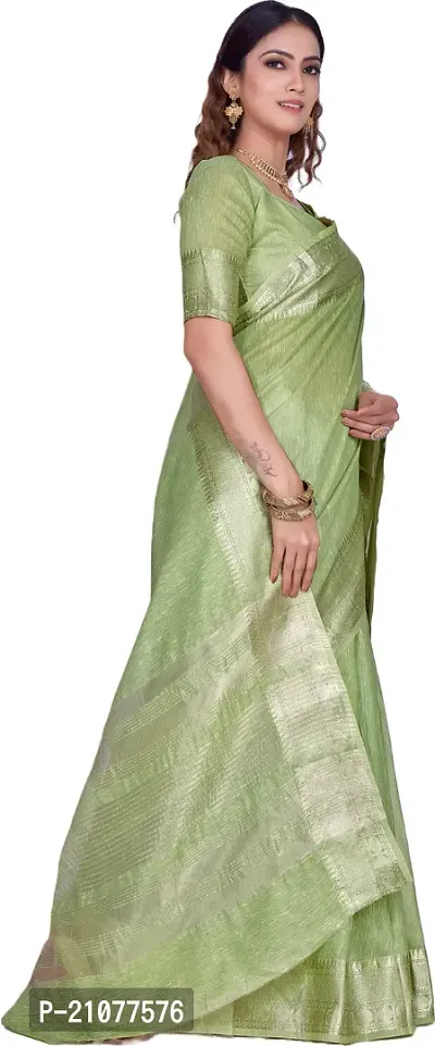 Elegant Light Green Linen Saree with Blouse piece-thumb5