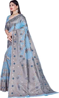 Elegant Blue Linen Saree with Blouse piece-thumb3