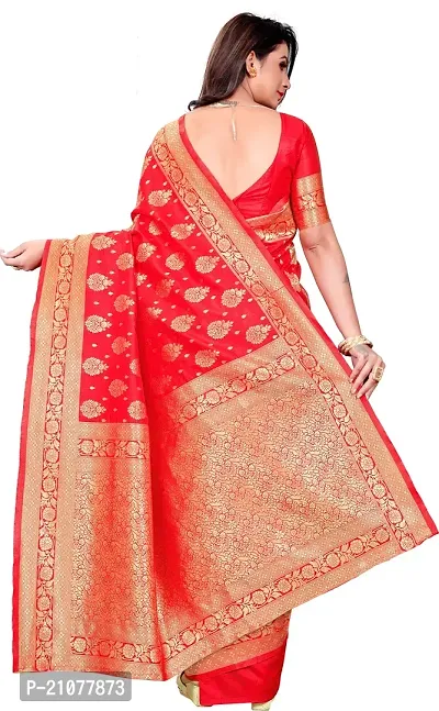 Elegant Red Cotton Blend Saree with Blouse piece-thumb4