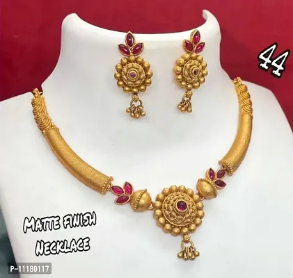 Brass Matt Finish Gold Plated Jewellery Set