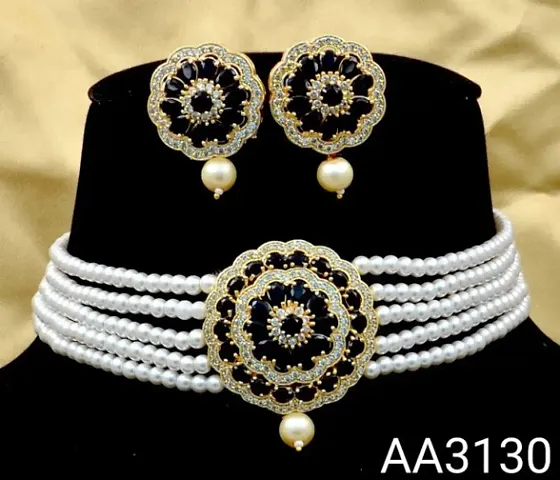 Trendy Pearl Choker with Earring for Women