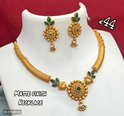 Brass Matt Finish Gold Plated Jewellery Set-thumb0