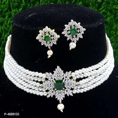 Beautiful American Diamond  Pearl Set