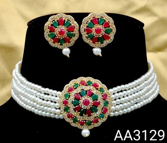 Trendy Pearl Choker with Earring for Women