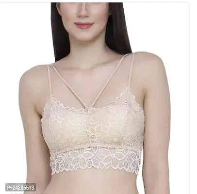 Stylish Cream Cotton Blend Lace Bras For Women