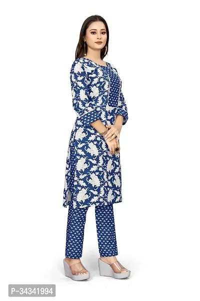 Stylish Blue Cotton Printed Kurta Bottom Set For Women-thumb3