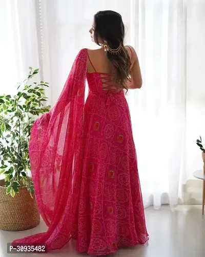 Stylish Pink Georgette Printed Stitched Gown With Dupatta For Women-thumb3