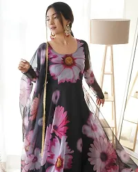 Stylish Black Georgette Printed Stitched Gown With Dupatta For Women-thumb1