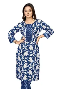 Stylish Blue Cotton Printed Kurta Bottom Set For Women-thumb1