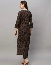 Stylish Black Cotton Printed Kurta With Pant Set For Women-thumb1