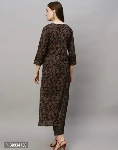 Stylish Black Cotton Printed Kurta With Pant Set For Women-thumb2