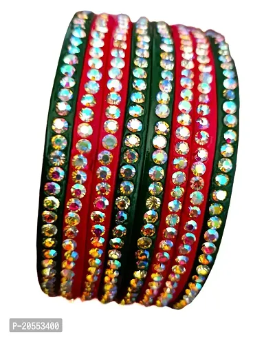 Rajasthani lac traditional bangle set of red and green color with stones designing (2.4)-thumb3