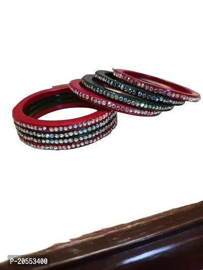 Rajasthani lac traditional bangle set of red and green color with stones designing (2.4)-thumb2