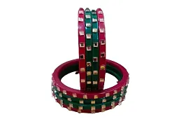 Rajasthan lehriya lac bangle set of red and green color with stones designing (2.4)-thumb1