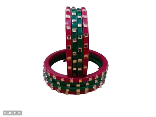 Rajasthan lehriya lac bangle set of red and green color with stones designing (2.4)-thumb2