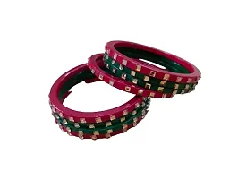 Rajasthan lehriya lac bangle set of red and green color with stones designing (2.4)-thumb2