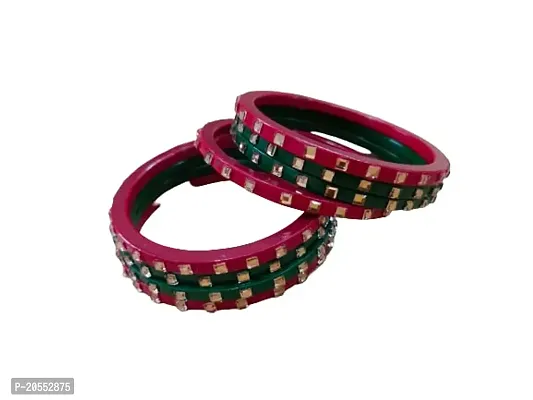 Rajasthan lehriya lac bangle set of red and green color with stones designing (2.4)-thumb3