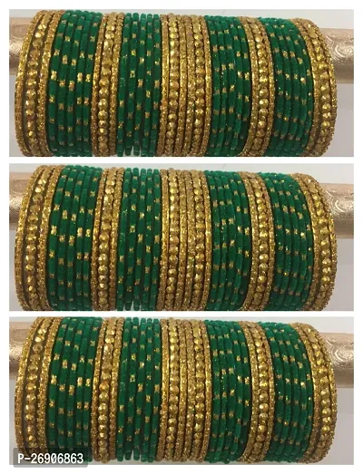 Women Green Glass Bangles Set