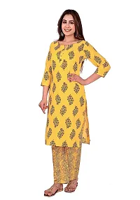 Mittal Trendz Yellow Floral Printed Cotton Kurti Pant Set for Women - Jaipuri Kurta Set - Kurta Set for Women  Girls-thumb3