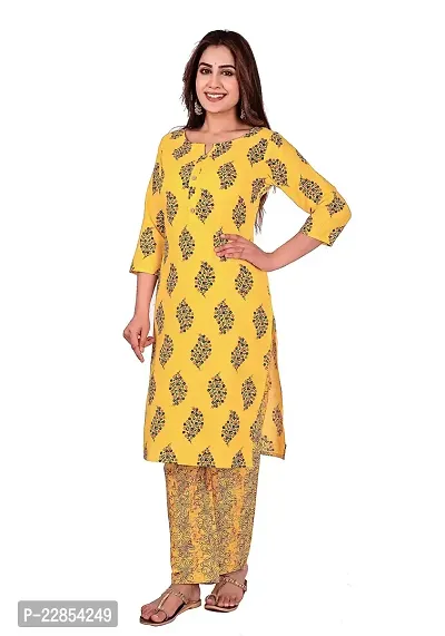 Mittal Trendz Yellow Floral Printed Cotton Kurti Pant Set for Women - Jaipuri Kurta Set - Kurta Set for Women  Girls-thumb4