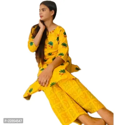 Mittal Trendz Floral Printed Cotton Kurti Set (Large, Yellow)-thumb3