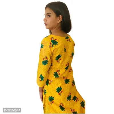 Mittal Trendz Floral Printed Cotton Kurti Set (Large, Yellow)-thumb2