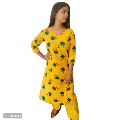 Mittal Trendz Floral Printed Cotton Kurti Set (Large, Yellow)-thumb0